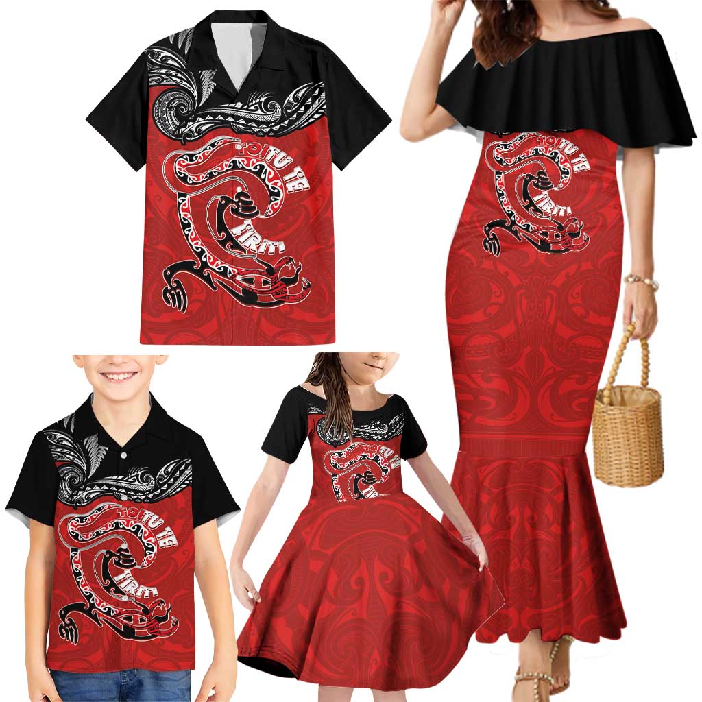 Personalised Aotearoa Toitu Te Tiriti Family Matching Mermaid Dress and Hawaiian Shirt Taniwha Tribal Motifs