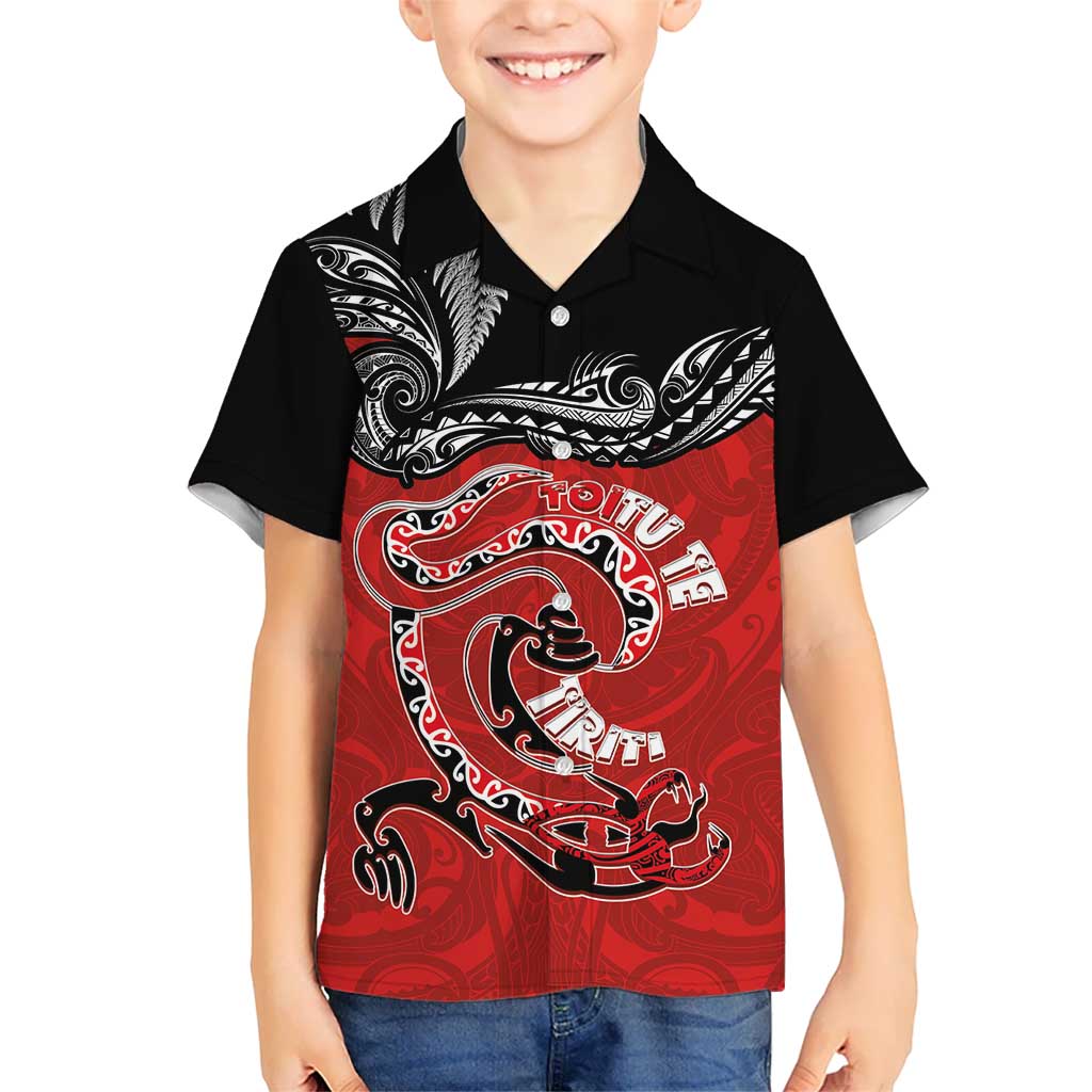 Personalised Aotearoa Toitu Te Tiriti Family Matching Off Shoulder Maxi Dress and Hawaiian Shirt Taniwha Tribal Motifs