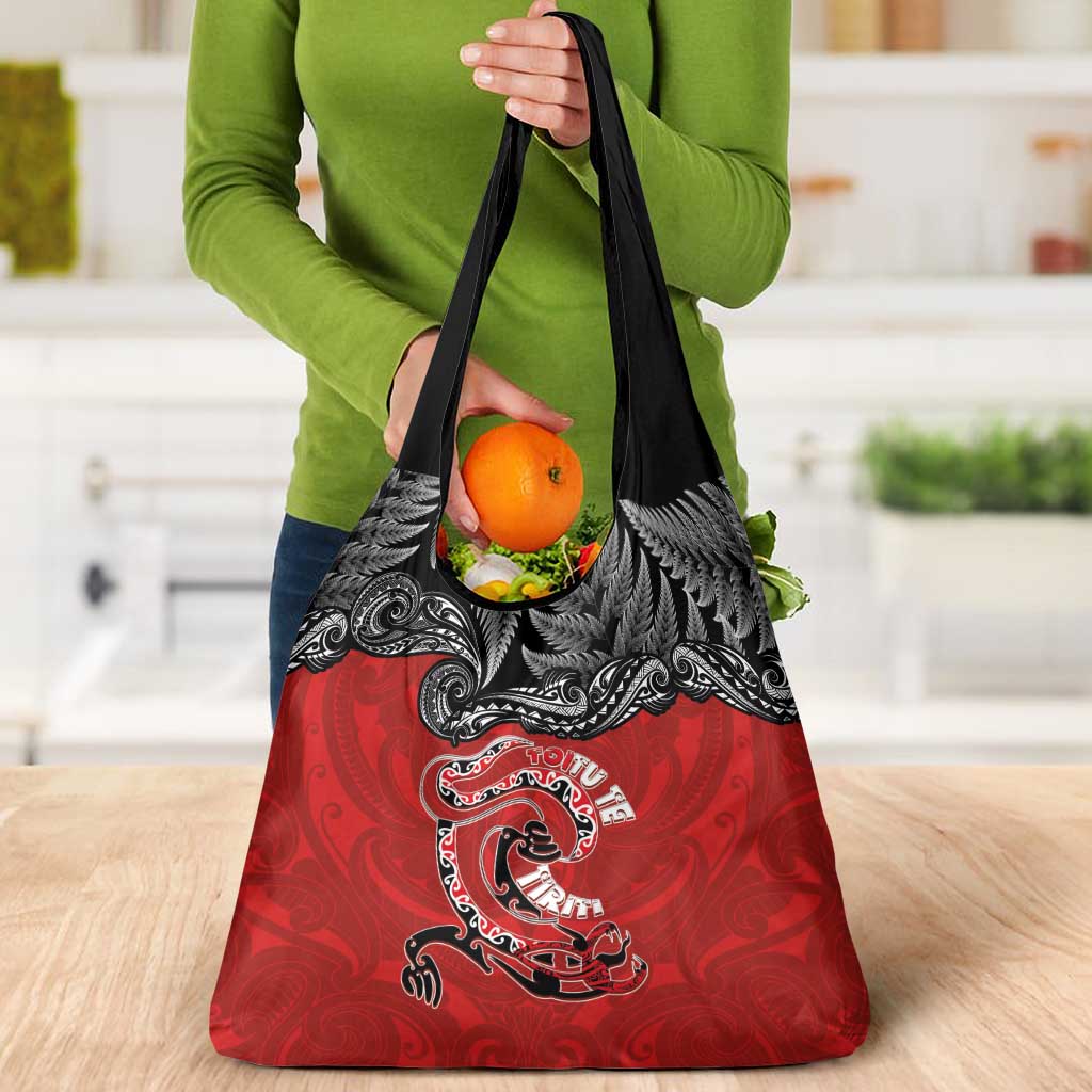 Aotearoa Toitu Te Tiriti Grocery Bag Taniwha Tribal Motifs