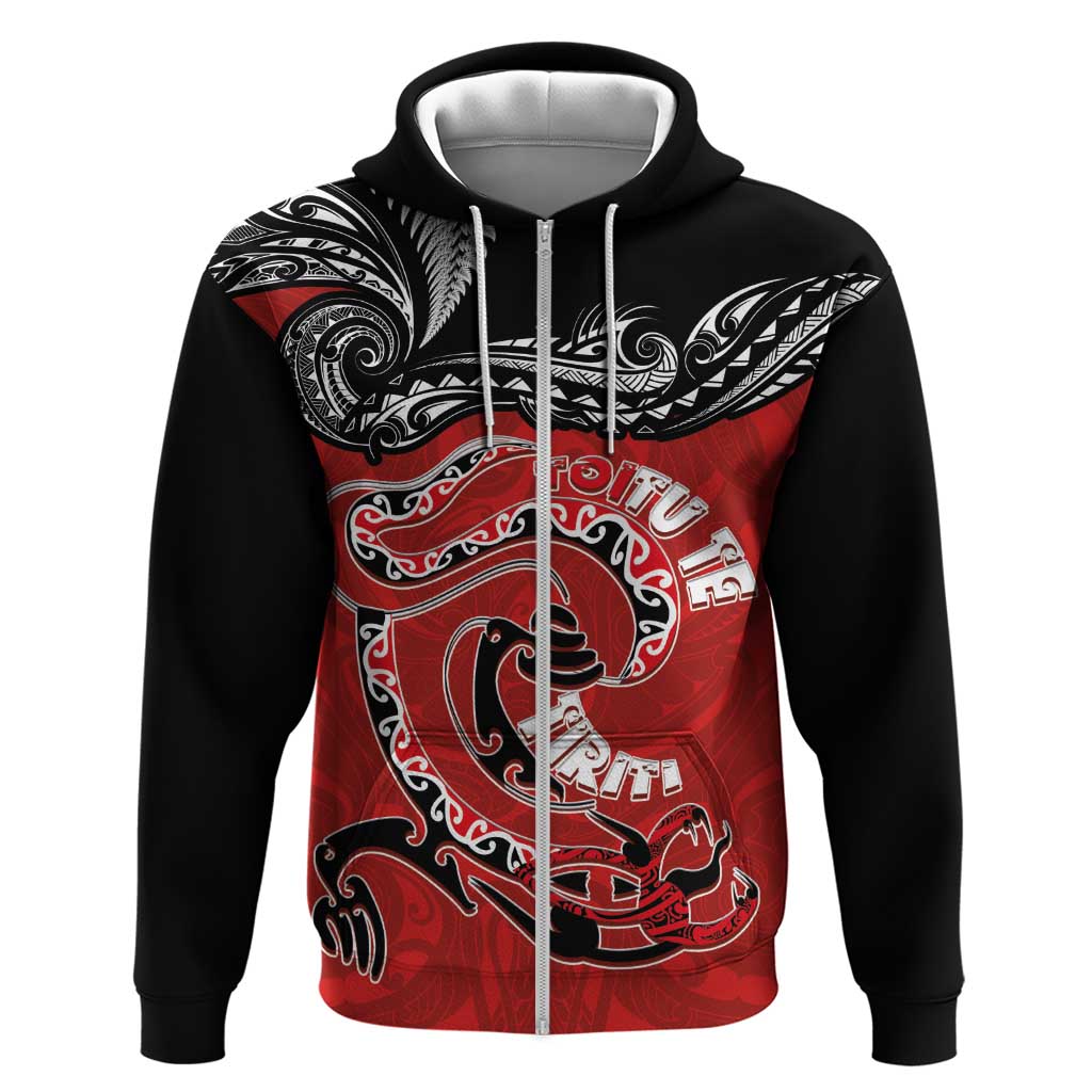 Personalised Aotearoa Toitu Te Tiriti Hoodie Taniwha Tribal Motifs LT03 Zip Hoodie Multicolor - Polynesian Pride