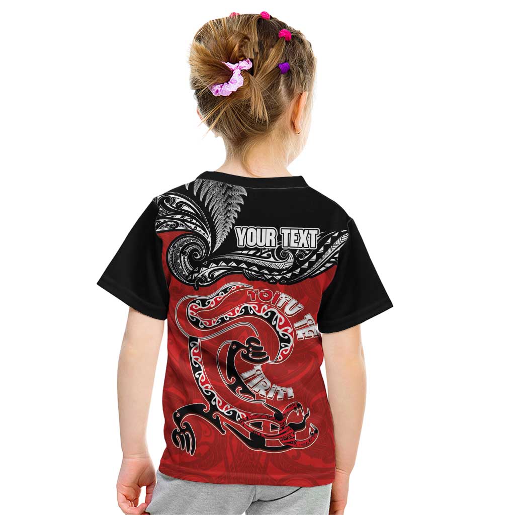 Personalised Aotearoa Toitu Te Tiriti Kid T Shirt Taniwha Tribal Motifs LT03 - Polynesian Pride