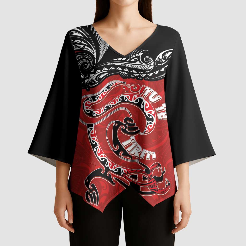Personalised Aotearoa Toitu Te Tiriti Kimono Sleeve Blouse Taniwha Tribal Motifs LT03 - Polynesian Pride