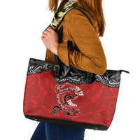 Aotearoa Toitu Te Tiriti Leather Tote Bag Taniwha Tribal Motifs LT03 Multicolor - Polynesian Pride