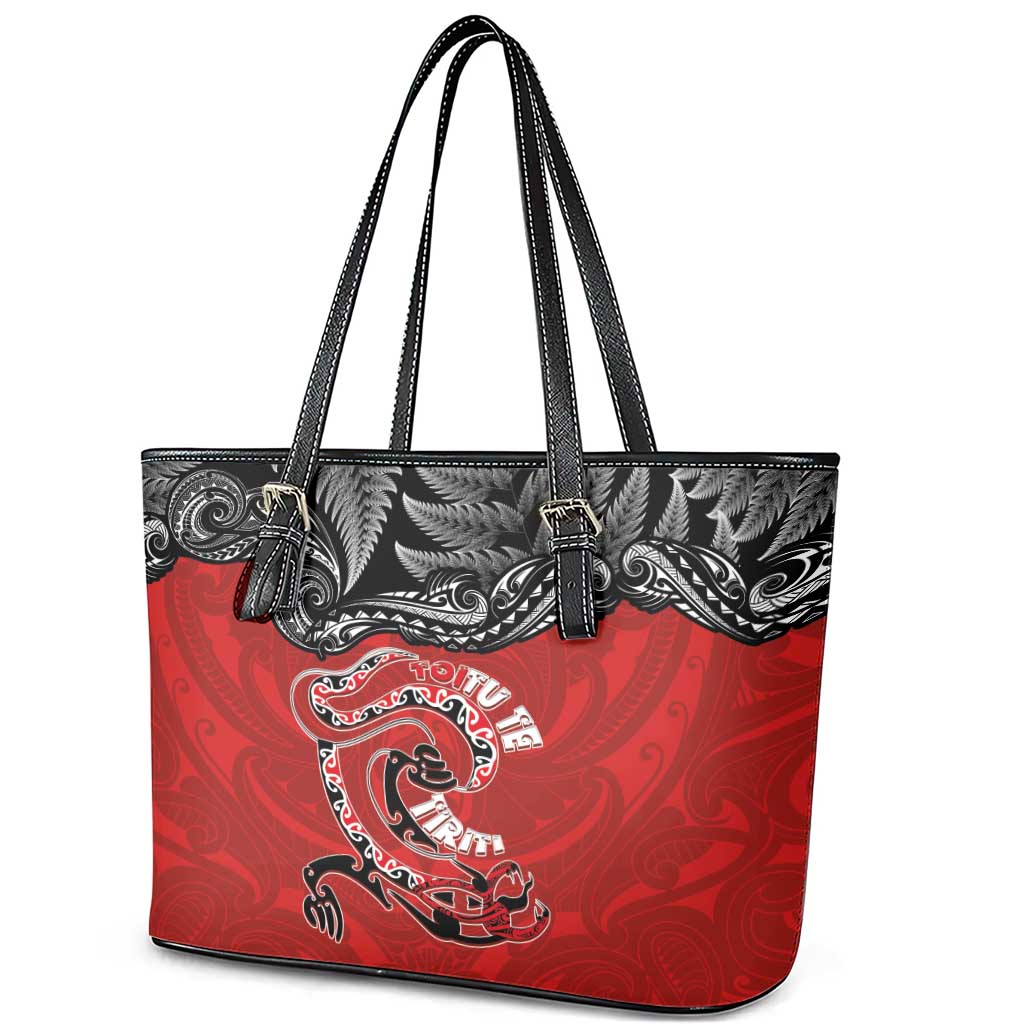 Aotearoa Toitu Te Tiriti Leather Tote Bag Taniwha Tribal Motifs LT03 - Polynesian Pride
