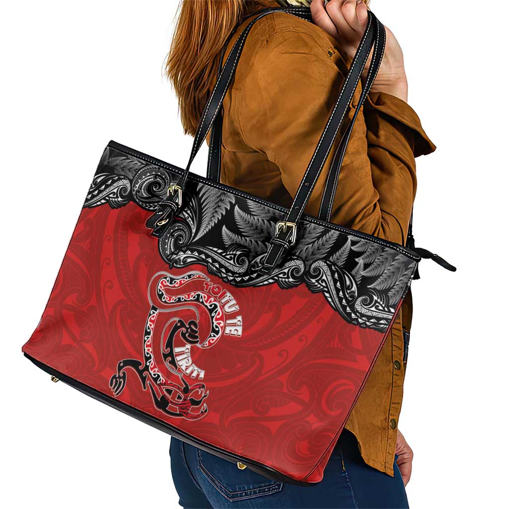 Aotearoa Toitu Te Tiriti Leather Tote Bag Taniwha Tribal Motifs LT03 - Polynesian Pride