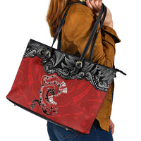 Aotearoa Toitu Te Tiriti Leather Tote Bag Taniwha Tribal Motifs LT03 - Polynesian Pride