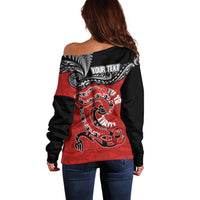 Personalised Aotearoa Toitu Te Tiriti Off Shoulder Sweater Taniwha Tribal Motifs LT03 - Polynesian Pride