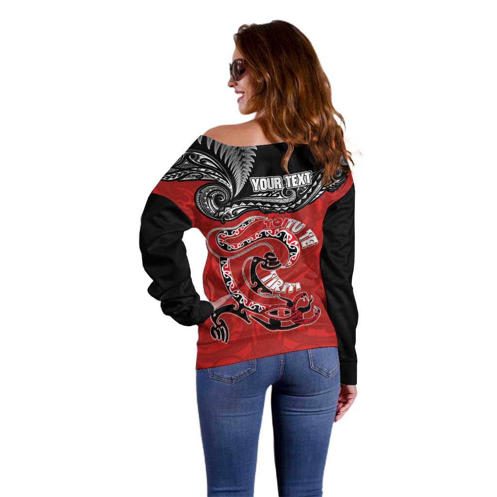 Personalised Aotearoa Toitu Te Tiriti Off Shoulder Sweater Taniwha Tribal Motifs LT03 - Polynesian Pride