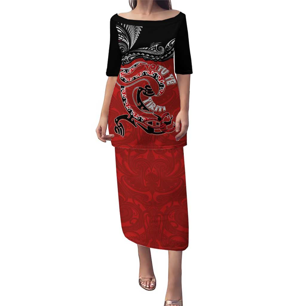 Personalised Aotearoa Toitu Te Tiriti Puletasi Taniwha Tribal Motifs LT03 Long Dress Multicolor - Polynesian Pride