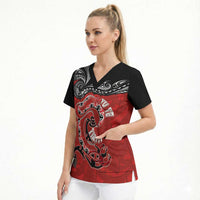 Personalised Aotearoa Toitu Te Tiriti Scrub Top Taniwha Tribal Motifs LT03 - Polynesian Pride