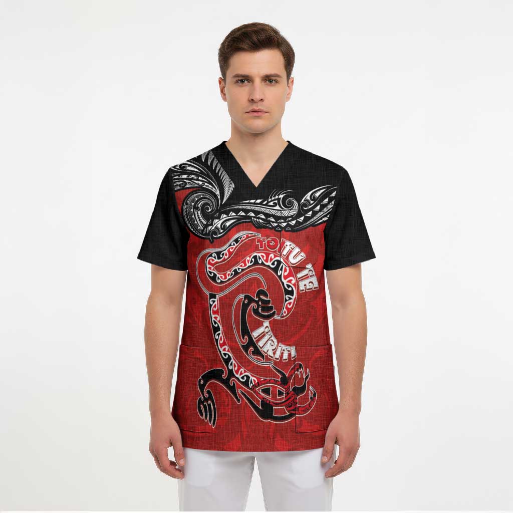 Personalised Aotearoa Toitu Te Tiriti Scrub Top Taniwha Tribal Motifs LT03 - Polynesian Pride