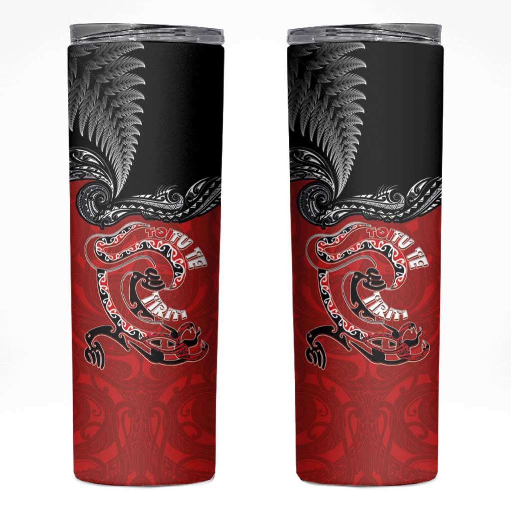 Aotearoa Toitu Te Tiriti Skinny Tumbler Taniwha Tribal Motifs