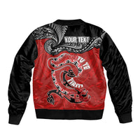 Personalised Aotearoa Toitu Te Tiriti Sleeve Zip Bomber Jacket Taniwha Tribal Motifs
