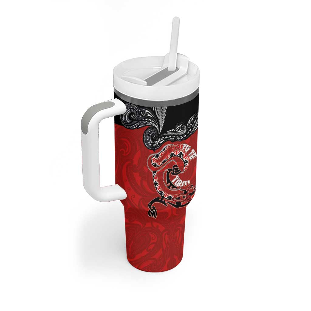 Aotearoa Toitu Te Tiriti Tumbler With Handle Taniwha Tribal Motifs LT03 - Polynesian Pride