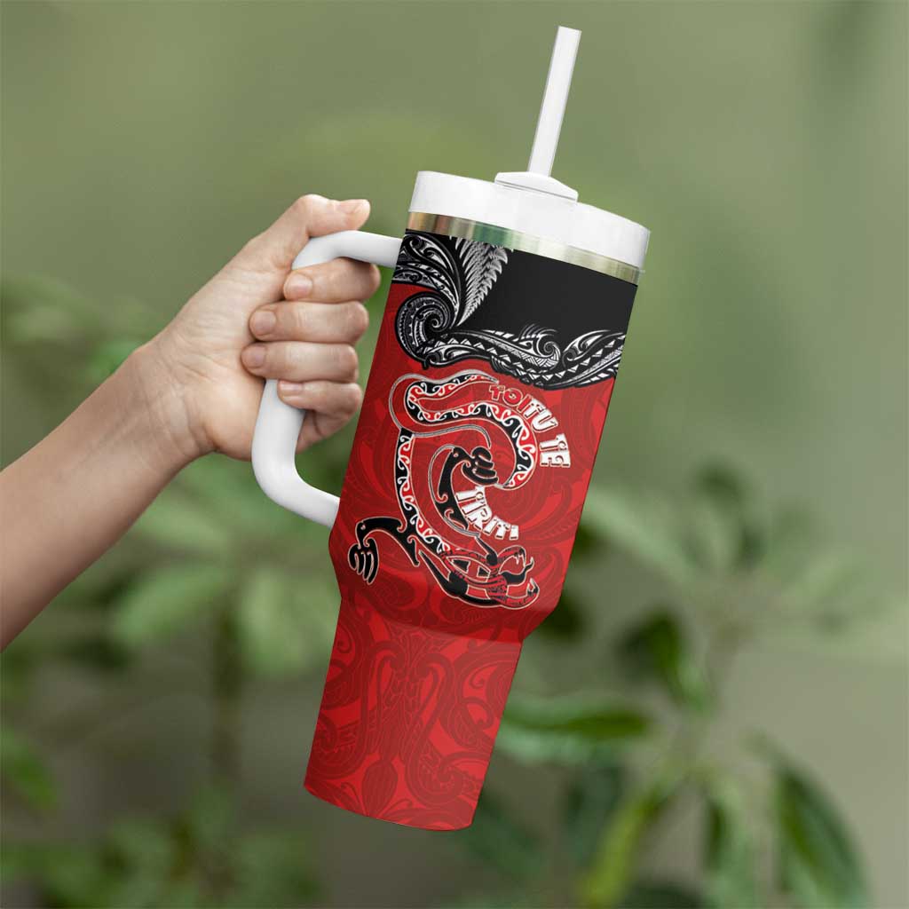Aotearoa Toitu Te Tiriti Tumbler With Handle Taniwha Tribal Motifs LT03 - Polynesian Pride