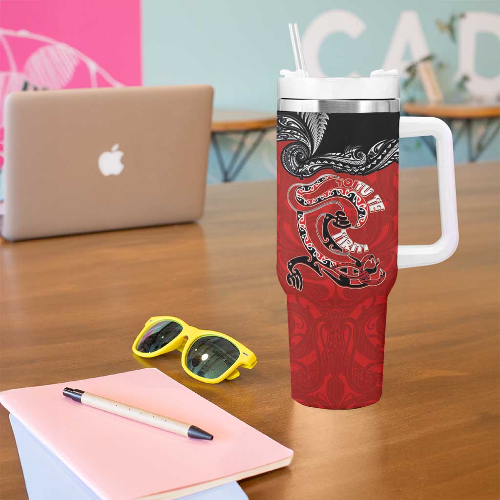 Aotearoa Toitu Te Tiriti Tumbler With Handle Taniwha Tribal Motifs LT03 - Polynesian Pride