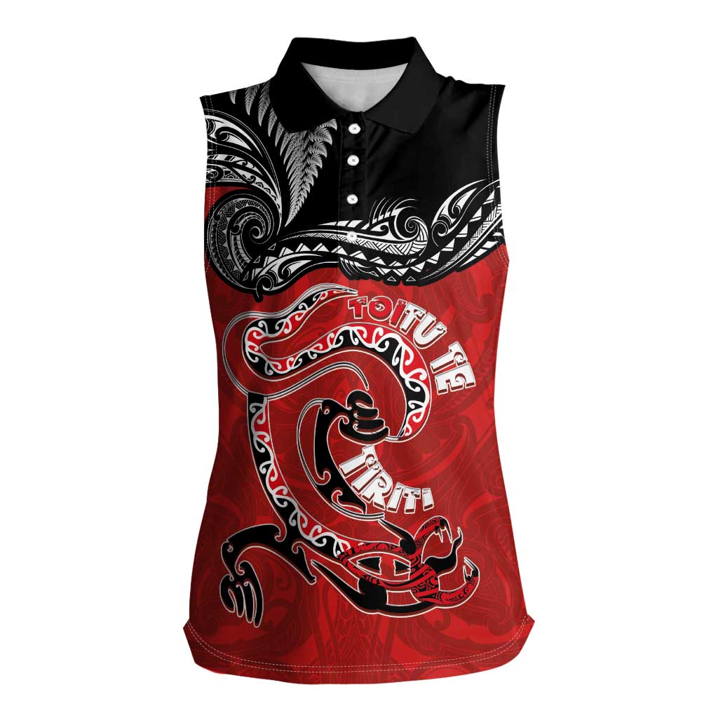 Personalised Aotearoa Toitu Te Tiriti Women Sleeveless Polo Shirt Taniwha Tribal Motifs LT03 Female Multicolor - Polynesian Pride