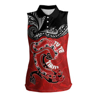 Personalised Aotearoa Toitu Te Tiriti Women Sleeveless Polo Shirt Taniwha Tribal Motifs