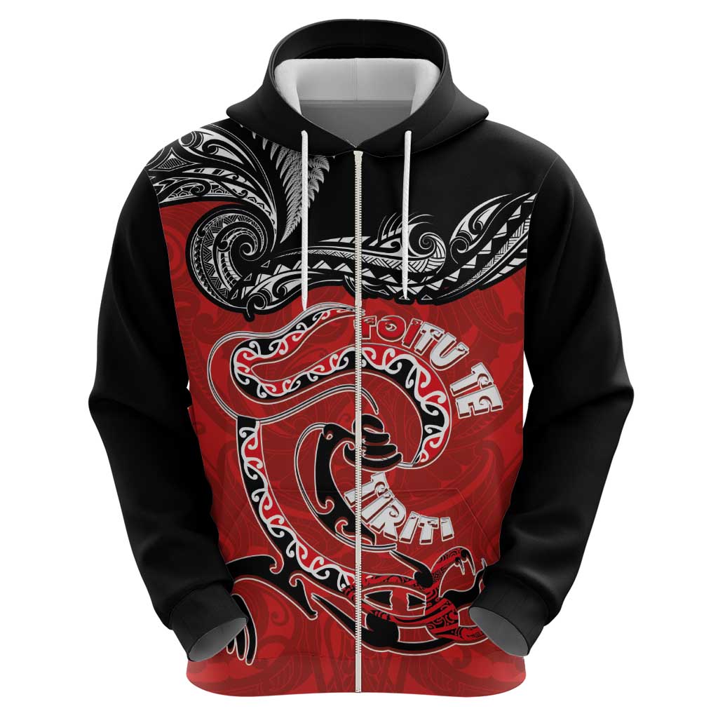 Personalised Aotearoa Toitu Te Tiriti Zip Hoodie Taniwha Tribal Motifs LT03 - Polynesian Pride