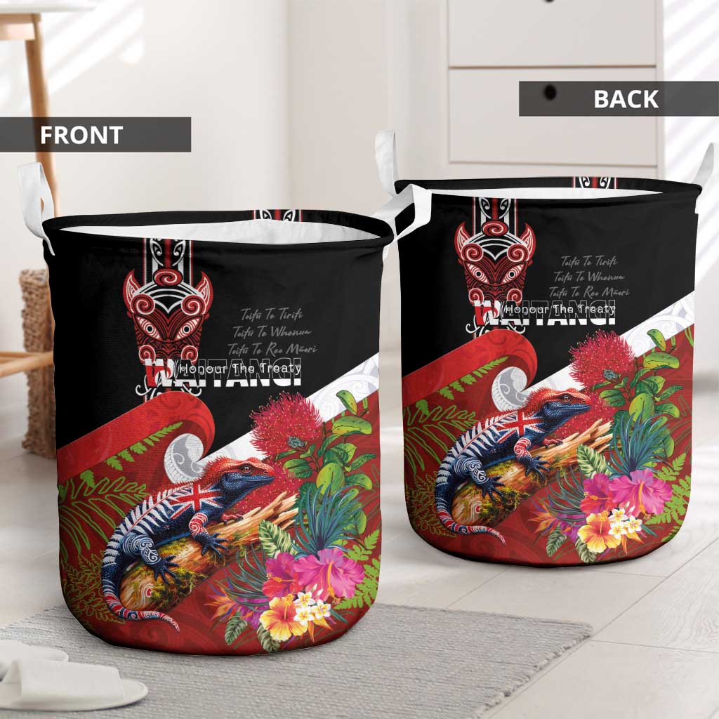 Aotearoa Toitu Te Tiriti Laundry Basket Waitangi-Honour The Treaty NZ Tuatara and Plants LT03 - Polynesian Pride