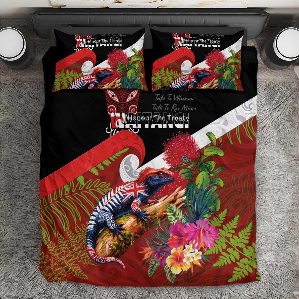 Aotearoa Toitu Te Tiriti Bedding Set Waitangi-Honour The Treaty NZ Tuatara and Plants LT03 Multicolor - Polynesian Pride