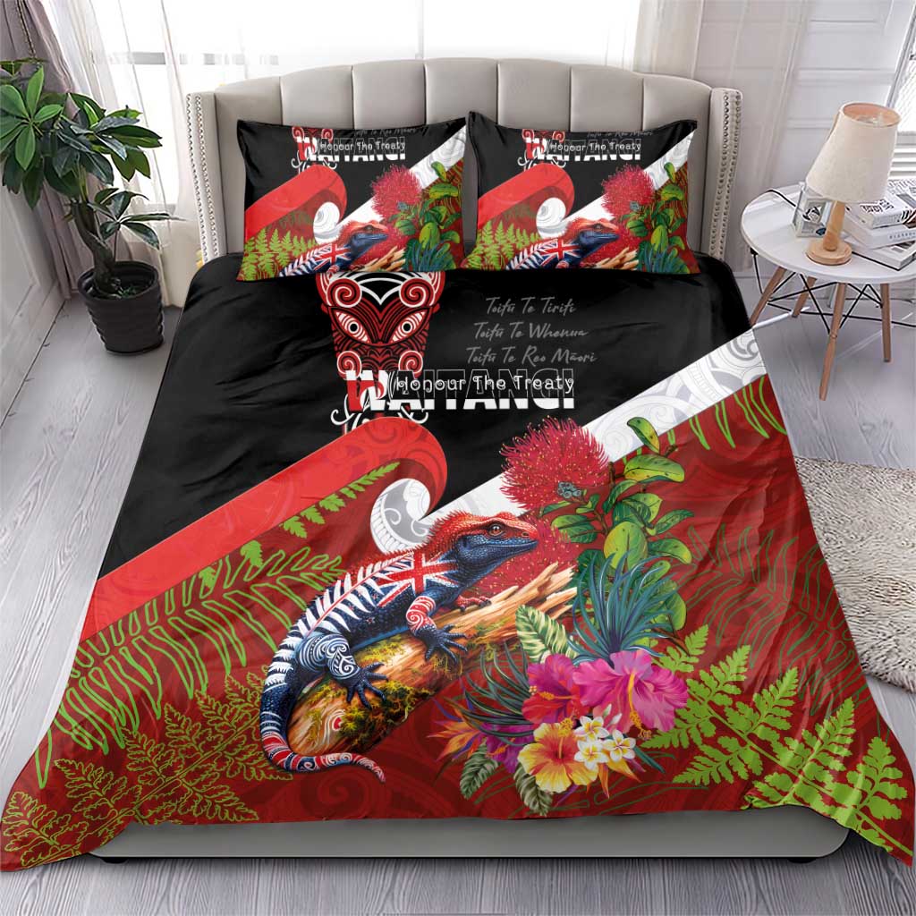 Aotearoa Toitu Te Tiriti Bedding Set Waitangi-Honour The Treaty NZ Tuatara and Plants LT03 - Polynesian Pride