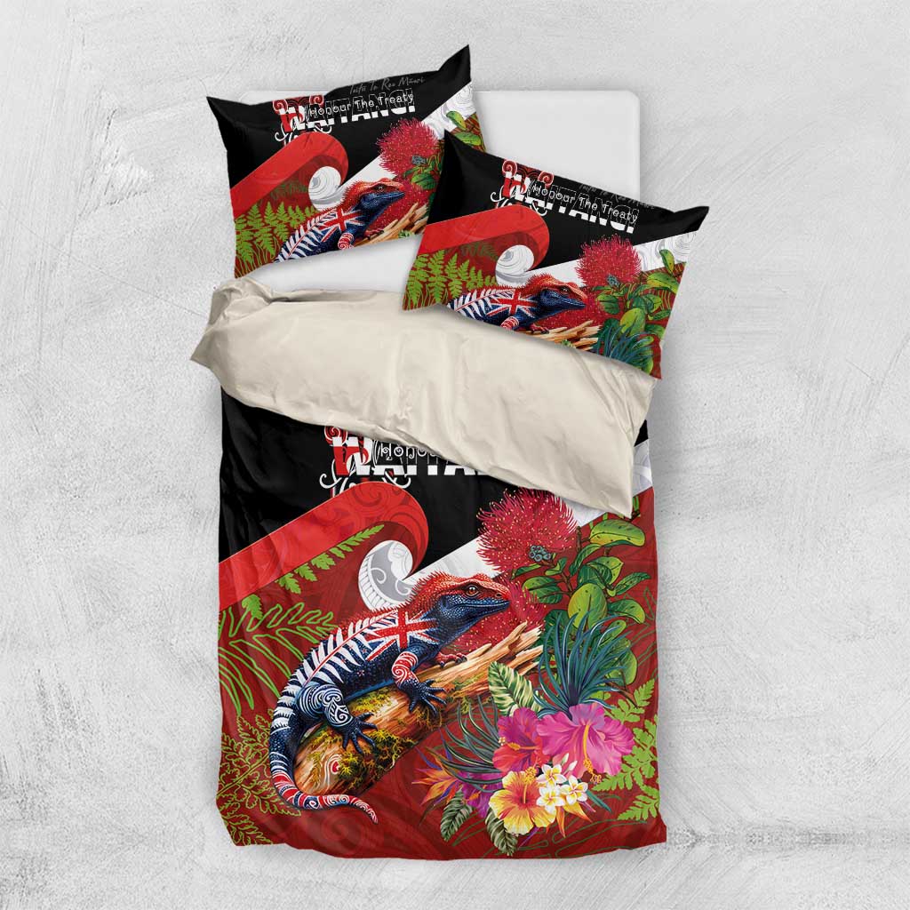 Aotearoa Toitu Te Tiriti Bedding Set Waitangi-Honour The Treaty NZ Tuatara and Plants LT03 US Twin 172cm x 218cm Multicolor - Polynesian Pride