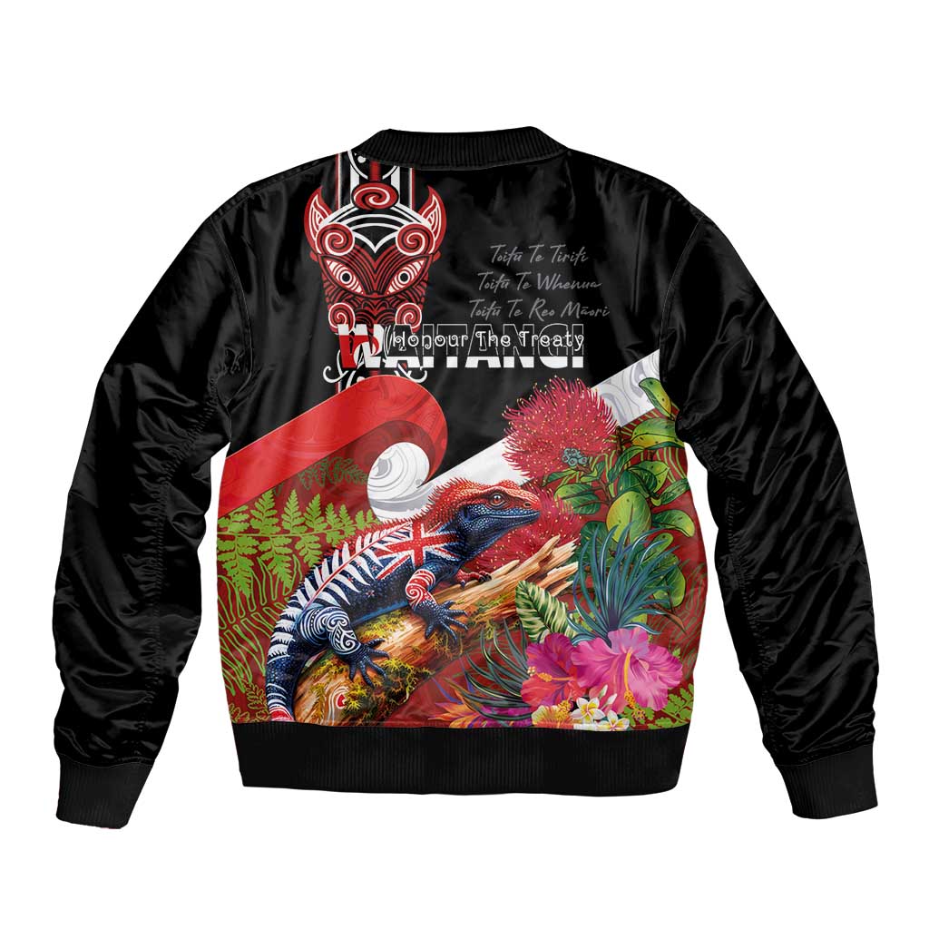 Aotearoa Toitu Te Tiriti Bomber Jacket Waitangi-Honour The Treaty NZ Tuatara and Plants LT03 - Polynesian Pride