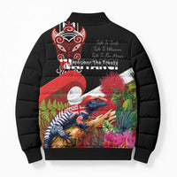 Aotearoa Toitu Te Tiriti Bomber Puffer Jacket Waitangi-Honour The Treaty NZ Tuatara and Plants LT03 - Polynesian Pride