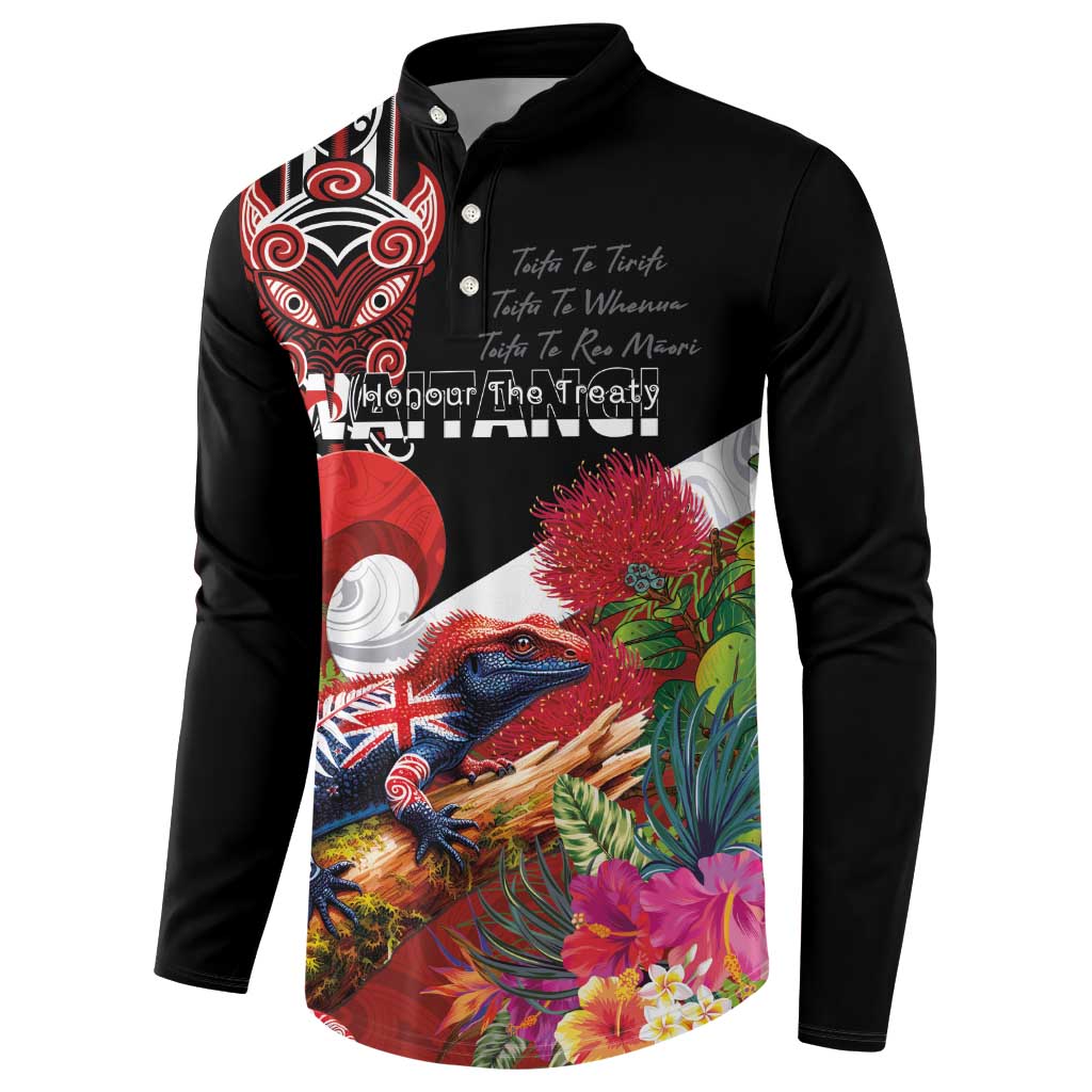 Aotearoa Toitu Te Tiriti Button Sweatshirt Waitangi-Honour The Treaty NZ Tuatara and Plants LT03 - Polynesian Pride