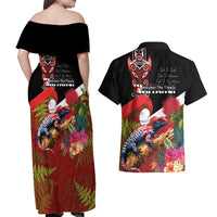 Aotearoa Toitu Te Tiriti Couples Matching Off Shoulder Maxi Dress and Hawaiian Shirt Waitangi-Honour The Treaty NZ Tuatara and Plants