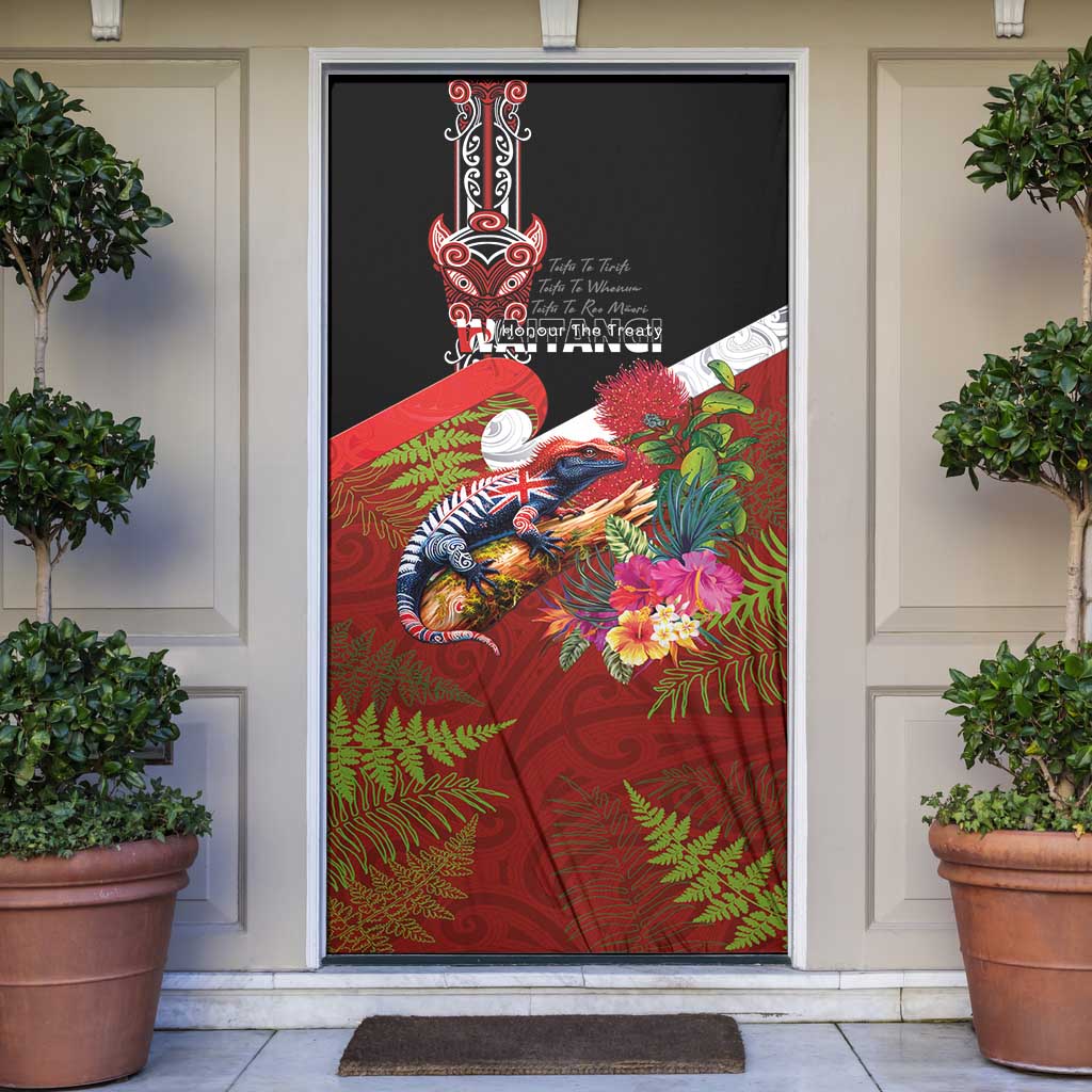 Aotearoa Toitu Te Tiriti Door Cover Waitangi-Honour The Treaty NZ Tuatara and Plants LT03 Multicolor - Polynesian Pride
