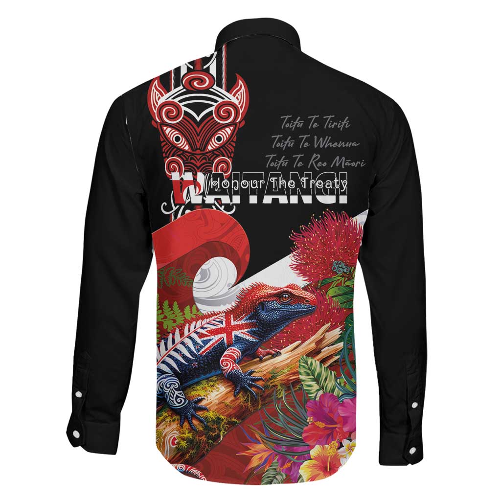Aotearoa Toitu Te Tiriti Family Matching Long Sleeve Bodycon Dress and Hawaiian Shirt Waitangi-Honour The Treaty NZ Tuatara and Plants LT03 - Polynesian Pride