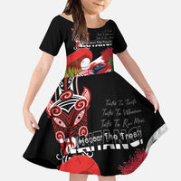 Aotearoa Toitu Te Tiriti Family Matching Off The Shoulder Long Sleeve Dress and Hawaiian Shirt Waitangi-Honour The Treaty NZ Tuatara and Plants