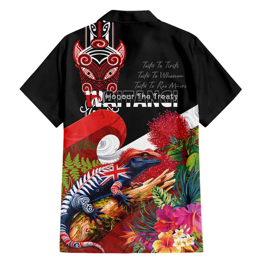 Aotearoa Toitu Te Tiriti Family Matching Tank Maxi Dress and Hawaiian Shirt Waitangi-Honour The Treaty NZ Tuatara and Plants