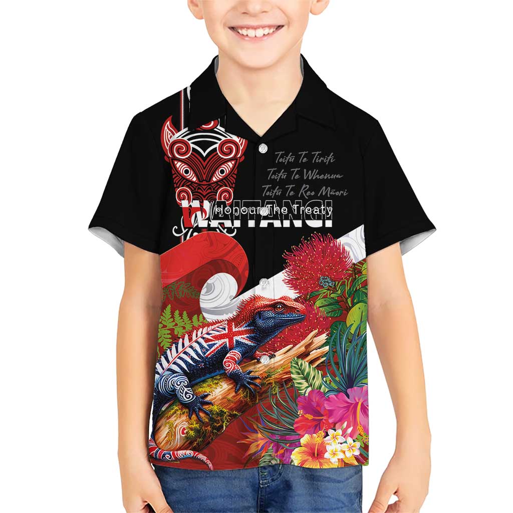 Aotearoa Toitu Te Tiriti Family Matching Tank Maxi Dress and Hawaiian Shirt Waitangi-Honour The Treaty NZ Tuatara and Plants
