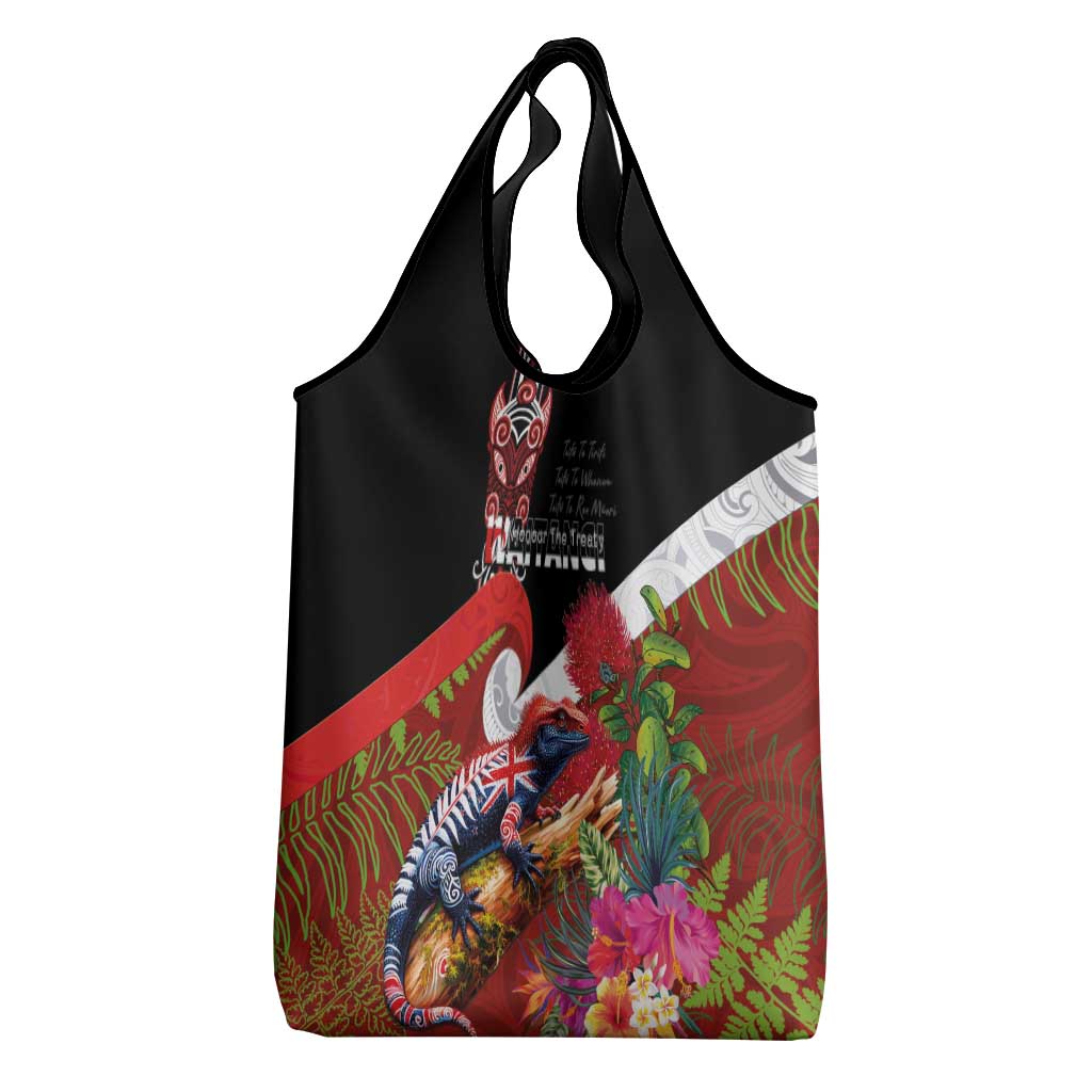 Aotearoa Toitu Te Tiriti Grocery Bag Waitangi-Honour The Treaty NZ Tuatara and Plants