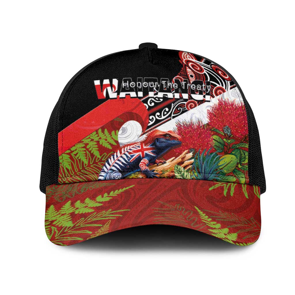 Aotearoa Toitu Te Tiriti Mesh Trucker Cap Waitangi-Honour The Treaty NZ Tuatara and Plants LT03 One Size Black Multicolor - Polynesian Pride