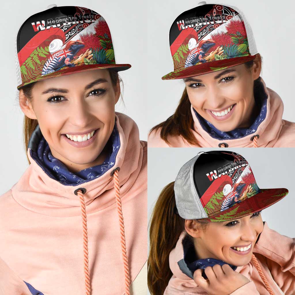 Aotearoa Toitu Te Tiriti Mesh Trucker Cap Waitangi-Honour The Treaty NZ Tuatara and Plants LT03 - Polynesian Pride
