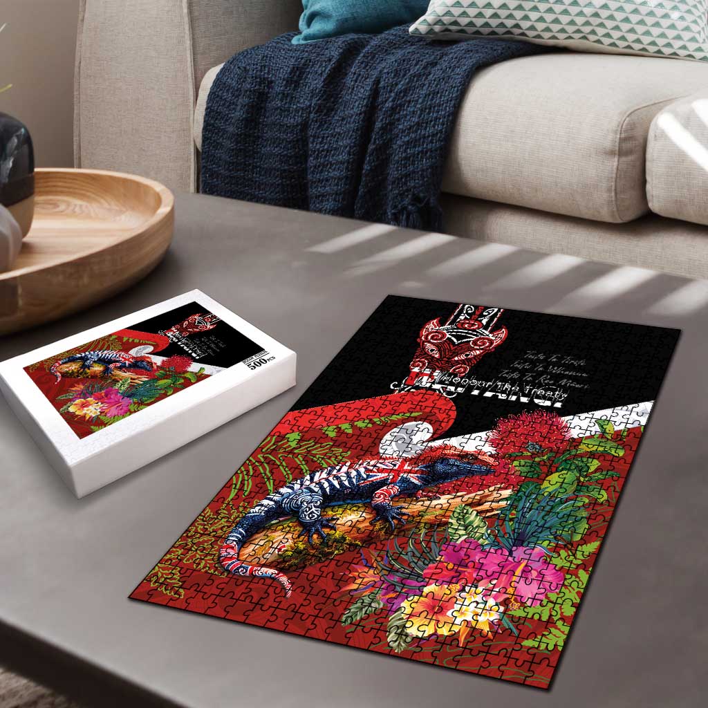 Aotearoa Toitu Te Tiriti Puzzle Waitangi-Honour The Treaty NZ Tuatara and Plants LT03 - Polynesian Pride