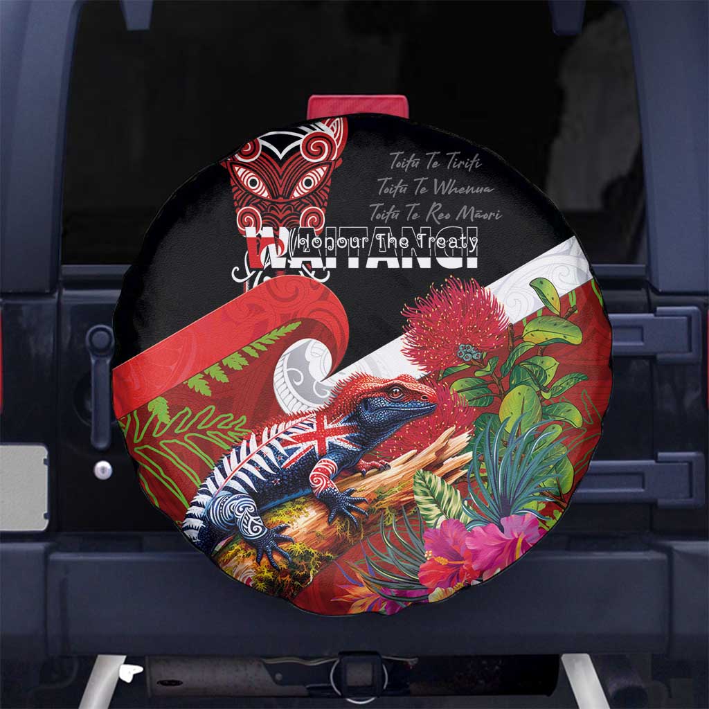 Aotearoa Toitu Te Tiriti Spare Tire Cover Waitangi-Honour The Treaty NZ Tuatara and Plants