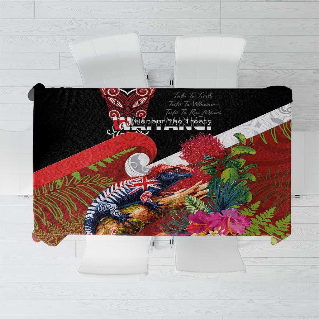 Aotearoa Toitu Te Tiriti Tablecloth Waitangi-Honour The Treaty NZ Tuatara and Plants LT03 Multicolor - Polynesian Pride
