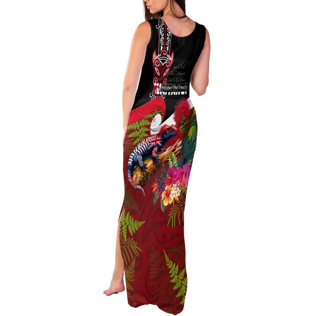 Aotearoa Toitu Te Tiriti Tank Maxi Dress Waitangi-Honour The Treaty NZ Tuatara and Plants