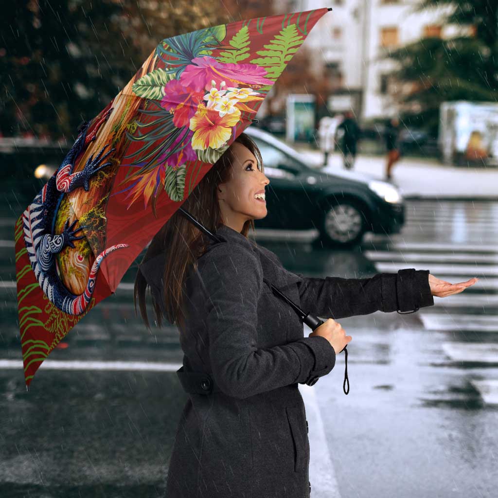 Aotearoa Toitu Te Tiriti Umbrella Waitangi-Honour The Treaty NZ Tuatara and Plants LT03 - Polynesian Pride