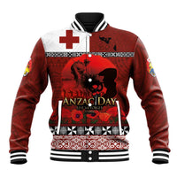 Tonga ANZAC Day Baseball Jacket Gallipoli Lest We Forget Ngatu Art Tribal LT03 Unisex Red - Polynesian Pride