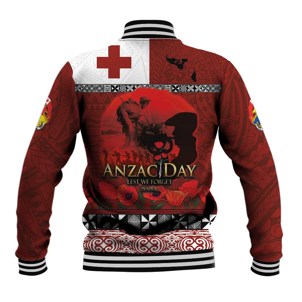 Tonga ANZAC Day Baseball Jacket Gallipoli Lest We Forget Ngatu Art Tribal LT03 - Polynesian Pride