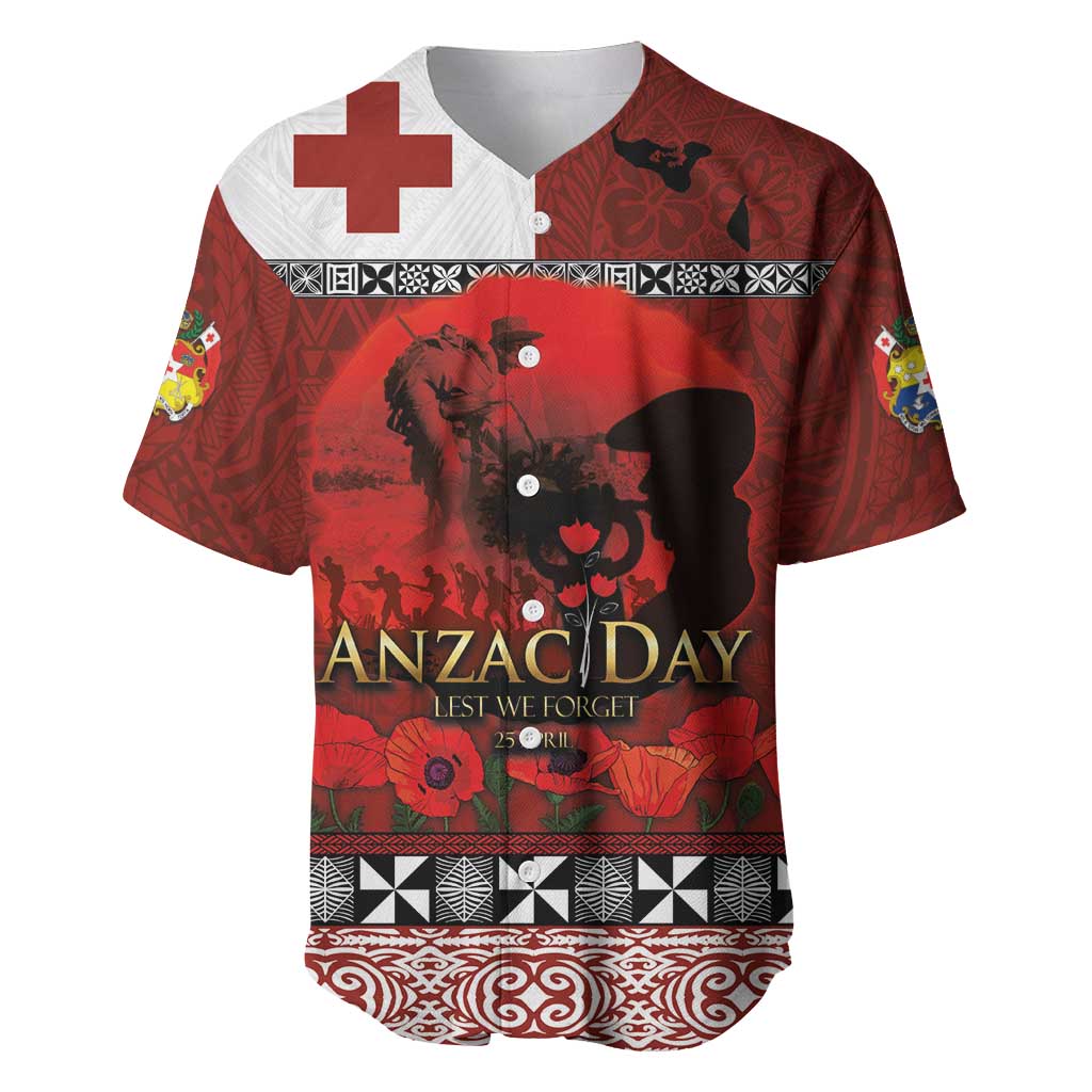 Tonga ANZAC Day Baseball Jersey Gallipoli Lest We Forget Ngatu Art Tribal