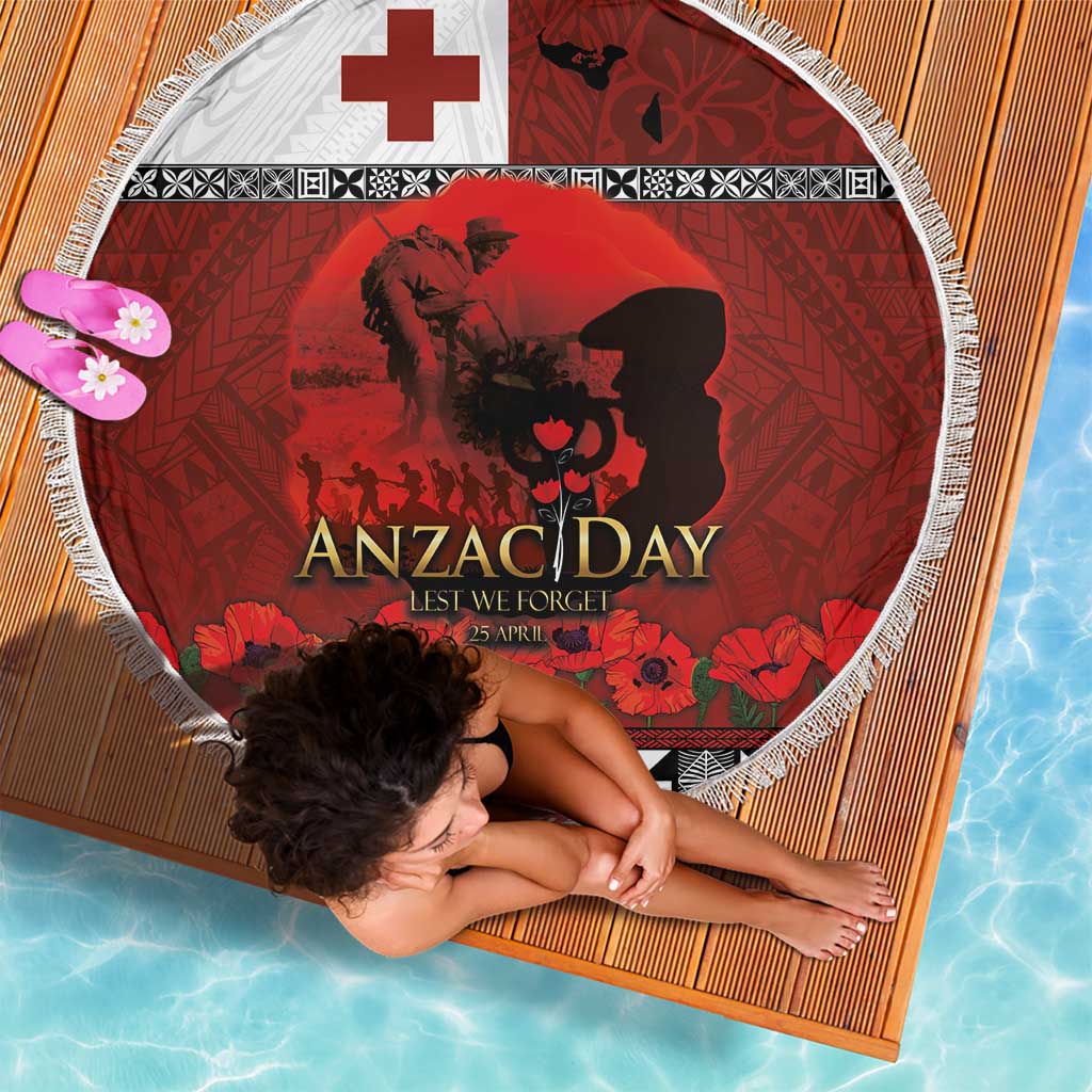 Tonga ANZAC Day Beach Blanket Gallipoli Lest We Forget Ngatu Art Tribal LT03 - Polynesian Pride