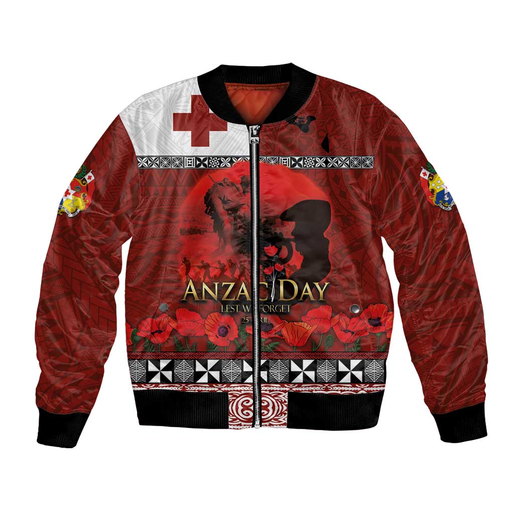 Tonga ANZAC Day Bomber Jacket Gallipoli Lest We Forget Ngatu Art Tribal