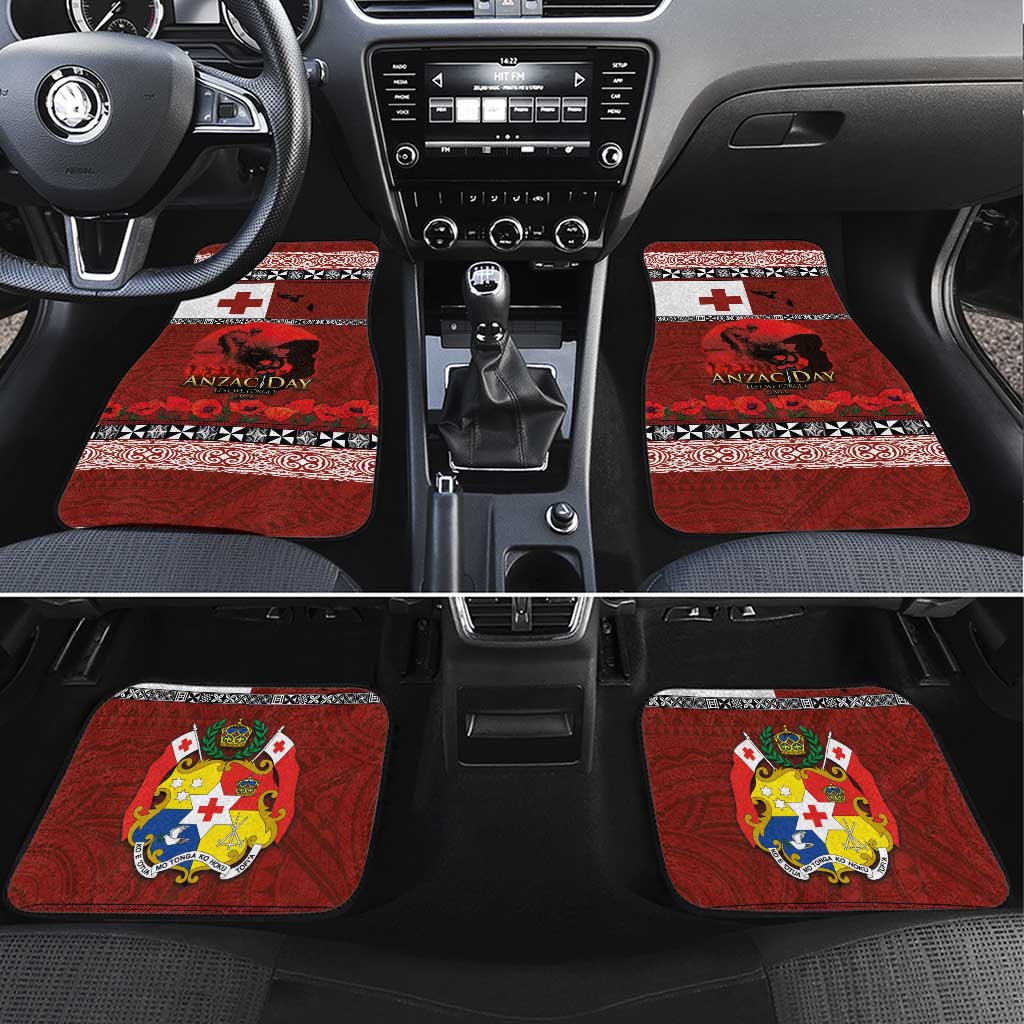 Tonga ANZAC Day Car Mats Gallipoli Lest We Forget Ngatu Art Tribal LT03 Set 4pcs Red - Polynesian Pride